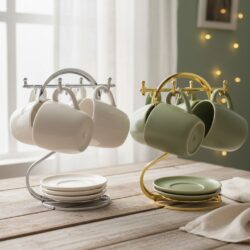 ORGANIZADOR PORTA TAZA Y PLATOS DE METAL DORADO /708793